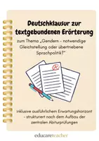 Vorschau - Klassenarbeiten - Klausur zur textgebundenen Erörterung zum Thema Gendern - Deckblatt