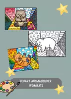 Vorschau - Mal- und Bastelvorlagen - PopArt Ausmalbilder Wombats – Kreative Kunstkarten für die Grundschule - Deckblatt