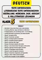 Vorschau - Arbeitsblätter - Literarische Texte unterscheiden: Erzählung, Märchen, Sage, Gedicht & vollständige Lösungen Klasse 5 - Deckblatt