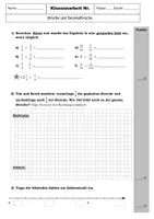 Vorschau - Klassenarbeiten - Klassenarbeit Brüche und Dezimalbrüche - Seite 1