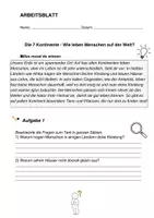Vorschau - Arbeitsblätter - Die 7 Kontinente - Wie leben Menschen auf der Welt? - Seite 1