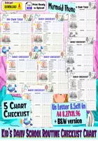 Aperçu - Apprentissages en autonomie - Kid’s Daily School Routine Checklist Chart–Mermaid Theme - Page de couverture