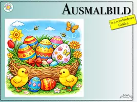 Vorschau - Mal- und Bastelvorlagen - AUSMALBILD „OSTERNEST“ (Frühling, Ostern) - Seite 1