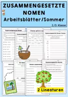 Vorschau - Arbeitsblätter - Zusammengesetzte Nomen im Sommer, 2 Lineaturen, Klasse 2, Klasse 3 - Deckblatt