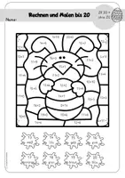 Vorschau - Arbeitsblätter - Rechenmalblätter Klasse 1: Ostern / Frühling. Addition und Subtraktion. Rechnen und Malen. - Seite 3