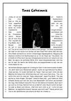 Vorschau - Stundenentwürfe - Kurzgeschichte "Tinas Geheimnis" - Eine selbst geschriebene Geschichte zum Thema Ausgrenzung, Toleranz, Mobbing, Gemeinschaft - Seite 1