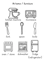 Vorschau - Arbeitsblätter - Read and colour Lese-Mal-Aufgabe ab Klasse 3 At home furniture kitchen - Seite 1