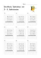 Vorschau - Arbeitsblätter - Schriftliche Subtraktion mit 3-5 Subtrahenden mit Lösungsblatt (Entbündelungstechnik) - Deckblatt
