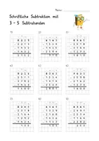 Vorschau - Arbeitsblätter - Schriftliche Subtraktion mit 3-5 Subtrahenden mit Lösungsblatt (Entbündelungstechnik) - Seite 2