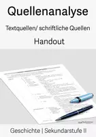 Vorschau - Präsentationen/Tafelbilder - Handout/ Übersicht "Analyse schriftlicher Quellen/ Textquellen" - Geschichte Sek II - Deckblatt