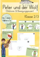 Vorschau - Arbeitsblätter - Peter und der Wolf - Stationsarbeit, Bewegungspausen, Lernzielkontrolle - Deckblatt