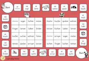 Vorschau - Spiele - Verben beugen Bingo-Lernspiel (Präsens: Grundform/ 3.person Singular) - Seite 2