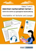Vorschau - Arbeitsblätter - Nacherzählung – Märchen und Fabeln richtig nacherzählen – Klasse 5 und 6 - Deckblatt