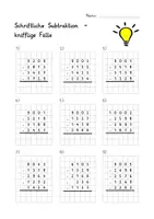 Vorschau - Arbeitsblätter - Schriftliche Subtraktion knifflige Fälle mit Lösungen (Entbündelungstechnik) - Deckblatt
