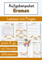 Vorschau - Arbeitsblätter - Bremen Lesetext einfach verständlich mit Aufgaben + Lösungen und Wortspeicher Leseverstehen - Deckblatt