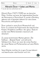 Vorschau - Arbeitsblätter - Albrecht Dürer – Leben und Werke Sachtext, Lesen und Verstehen, Leseverstehen - Seite 1