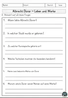 Vorschau - Arbeitsblätter - Albrecht Dürer – Leben und Werke Sachtext, Lesen und Verstehen, Leseverstehen - Seite 2