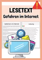 Vorschau - Arbeitsblätter - Gefahren im Internet - Lesetext mit Fragen + Lösung - Deckblatt