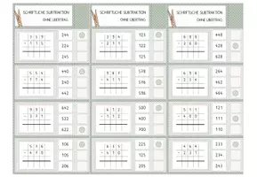 Vorschau - Spiele - Schriftliche Subtraktion, 75x4 Klammerkarten, differenziert, mit und ohne Überträge - Seite 3