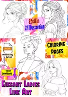 Aperçu - Matériel pour travaux manuels / dessin - Elegant Ladies Line Art Coloring Pages - Page de couverture