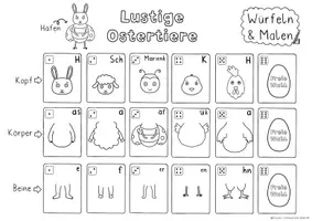 Vorschau - Mal- und Bastelvorlagen - Lustige Ostertiere Würfeln und Malen, Kunst für Zwischendurch, Ostern Kunst Spiel - Seite 1