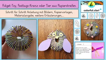 Vorschau - Mal- und Bastelvorlagen - Fidget-Toy, Kranz oder Tier aus Papierstreifen falten - Deckblatt