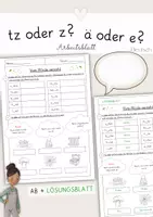 Vorschau - Arbeitsblätter - Ä oder E? Tz oder Z? Arbeitsblatt - Deckblatt