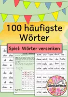 Vorschau - Spiele - 100 häufigste Wörter, Spiel, Grundwortschatz, Wörter versenken - Deckblatt
