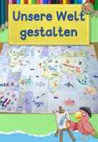 Vorschau - Mal- und Bastelvorlagen - Kunst Grundschule, Wir gestalten unsere Welt, Gemeinschaftsbild, Weltkarte - Deckblatt