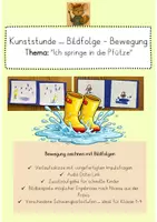 Vorschau - Stundenentwürfe - Kunst Grundschule Klasse 1-4 - Bewegung zeichnen - Bildfolge "Ich springe in die Pfütze" - Deckblatt