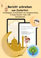 Vorschau - Arbeitsblätter - 🌙Bericht über den Zuckerfest | Sekundarstufe | Gymnasium | Gesamtschule | Deutsch | DaZ | DaF | Aufsatz schreiben | Zuckerfest Bericht | Bericht schreiben | - Deckblatt