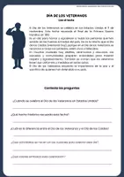 Vista previa - Hojas de trabajo - Spanish Reading: Veterans Day (Día de los Veteranos) - página 1