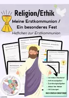 Vorschau - Mal- und Bastelvorlagen - Religion / Ethik | Meine Erstkommunion/ Ein besonderes Fest | Heilige Kommunion | Übungsheft ab Klasse 3 – Steckbrief, Ankreuz- und Zuordnungsaufgaben, Ablauf der Messe verstehen mit Lösungen ab der 3.Klasse 🕊️⛪️ - Deckblatt