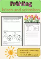 Vorschau - Arbeitsblätter - Frühling hören und schreiben – Kreatives Schreiben Deutsch Klasse 5/6 | Vertretungsstunde Frühling - Deckblatt