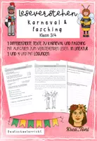 Vorschau - Arbeitsblätter - Lesen üben: Leseverstehen & Leseverständnis Karneval und Fasching – 3 differenzierte Texte mit Aufgaben & Lösungen (Klasse 3 – 4) - Deckblatt