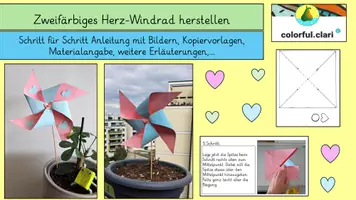 Vorschau - Mal- und Bastelvorlagen - Zweifärbiges Herz-Windrad gestalten - Deckblatt