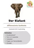Vorschau - Arbeitsblätter - Der Elefant: Differenzierte Sach- und Lesetexte - Deckblatt