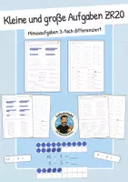 Vorschau - Arbeitsblätter - Einführung Zahlenraum 20 - Große und kleine Aufgaben Minus (differenzierte Arbeitsblätter) - Deckblatt