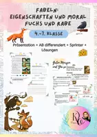 Vorschau - Arbeitsblätter - Eigenschaften und Moral in Fabeln: Fuchs und Rabe differenziert (inkl. Präsi. Lösung, Sprinter) - Deckblatt