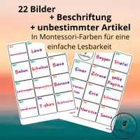 Vorschau - Spiele - 22 Bildkärtchen mit Montessori-Beschriftung in der Farbe Gelb - Seite 1