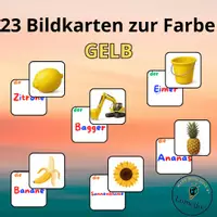 Vorschau - Spiele - 22 Bildkärtchen mit Montessori-Beschriftung in der Farbe Gelb - Deckblatt