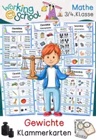 Vorschau - Stationenlernen - Gewichte Klammerkarten Mathematik | Gramm Kilogramm Tonne | Klasse 3-4 - Deckblatt