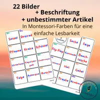 Vorschau - Spiele - 22 Bildkärtchen mit Montessori-Beschriftung in der Farbe Violett - Seite 1
