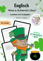 Vorschau - Arbeitsblätter - St. Patrick’s Day (17. März) – Englisch Arbeitsblatt Klasse 5 | Lesetext mit Aufgaben & Lösungen 🎩🍀 - Deckblatt