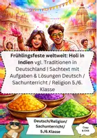 Vorschau - Arbeitsblätter - Frühlingsfeste weltweit: Holi in Indien und Traditionen in Deutschland | Sachtext mit Aufgaben & Lösungen Deutsch / Sachunterricht (Gesellschaftslehre) Religion 5./6. Klasse - Deckblatt