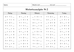 Vorschau - Arbeitsblätter - Wochenhausaufgabe Mathematik, 1.Klasse, Plusaufgaben im ZR5 - Seite 2