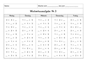 Vorschau - Arbeitsblätter - Wochenhausaufgabe Mathematik, 1.Klasse, Plusaufgaben im ZR5 - Seite 3