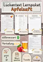 Vorschau - Arbeitsblätter - Apfelsaft Lückentext Vertiefung mit Wortspeicher und Transferaufgabe + Lösungen - Deckblatt