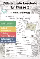 Vorschau - Arbeitsblätter - Muttertag Klasse 2 – Lesetexte Arbeitsblätter differenziert - Deckblatt