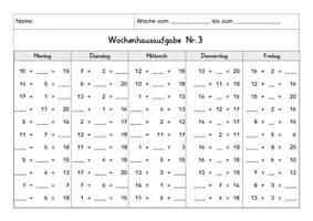 Vorschau - Arbeitsblätter - Wochenhausaufgabe Mathematik, 1.Klasse, Plus im ZR20 mÜ - Seite 3